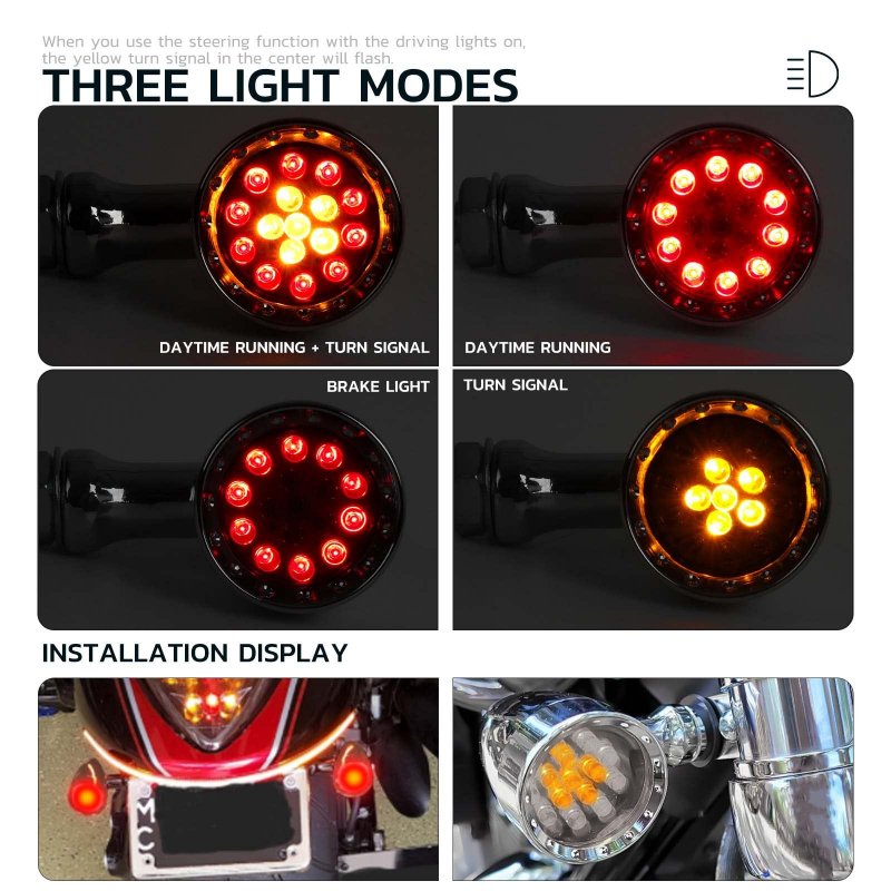 2pcs Black 15 Led Motorcycle Stop Brake Running Turn Signal Indicator Amber Lights For Street Bike Chopper Dirt Scooter Cafe