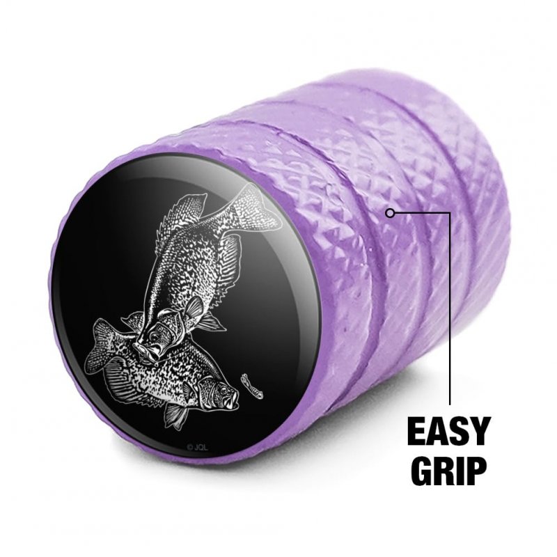 Crappie Illustration Valve Stem Caps For Tire Rim Wheel Purple Aluminum Air Covers Schrader Type Valves Set Of 4