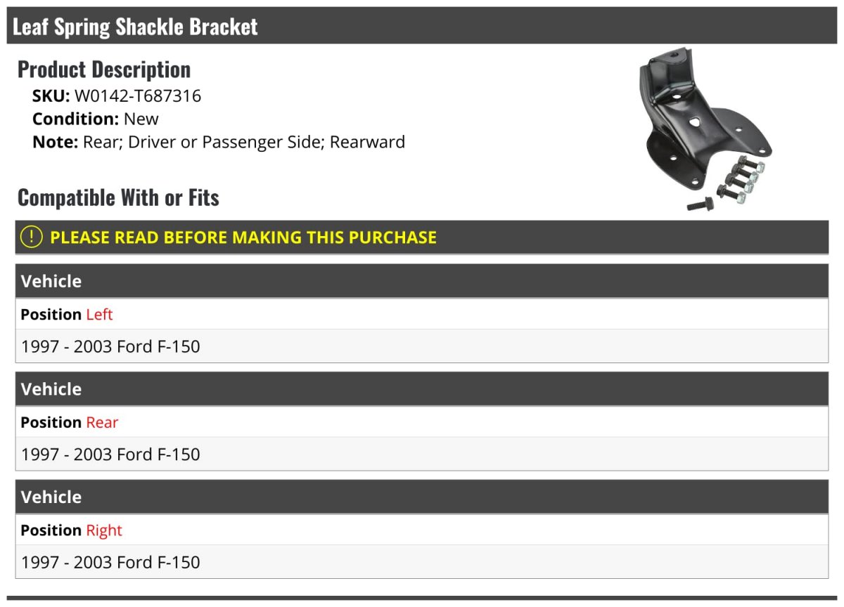 Leaf Spring Shackle Bracket For 1997-2003 Ford F-150