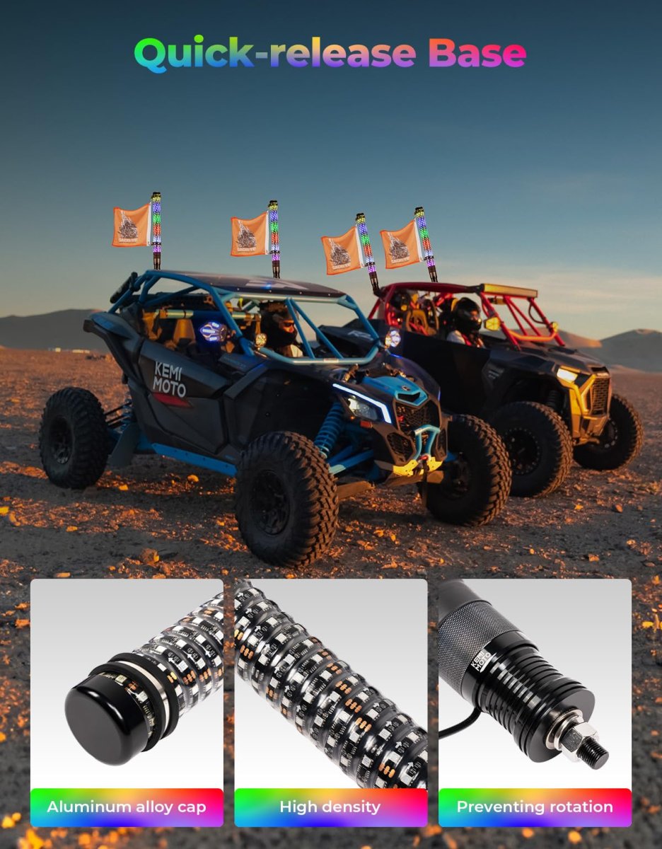 2pc 1ft Fat Whip Lights For Side By Turning Signal Function Polaris Rzr Can-am Maverick X3 Led Utv Atv Buggy Boat Offroad