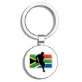 Glover Trading South Africa Flag Rugby Player Sport Round Stainless Steel Metal Key Chain Keychain Ring Double Sided Deisgn 