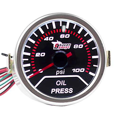 Universal 2 In 52mm Oil Pressure Gauge Kit With Smoke Tint Lens White Led Display And Red Illuminated Needles For Auto Truck