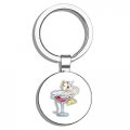 Funny Mouse Drunk Round Stainless Steel Metal Keychain Double Sided Design With Resin Top Graphics And Ring Closure Silver 