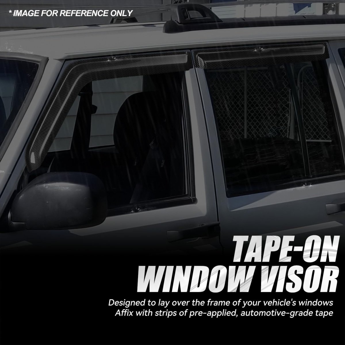 Window Rain Guards For 1984-2001 Jeep Cherokee Carbon Fiber Pattern Vent Visors And Shades Glossy Black Set Of 4