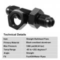 X Autohaux Car Straight Bulkhead Fuel Fitting 4an Male To Flare Union Adapter Black