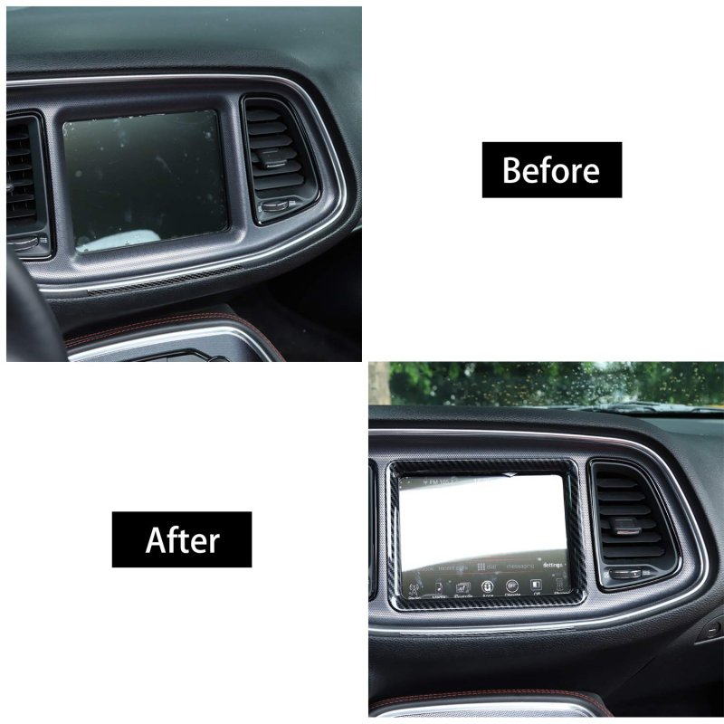 Carbon Fiber Center Dashboard Navigation Screen Frame Trim Cover For Dodge Challenger 2015 2016 2017 2018 2019 2020 2021 2022