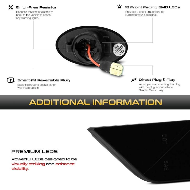 2002-2008 Mini Cooper R50 R53 Hatchback R52 Convertible Amber Led Strip Side Indicator Light Front Fender Turn Signal Lamp