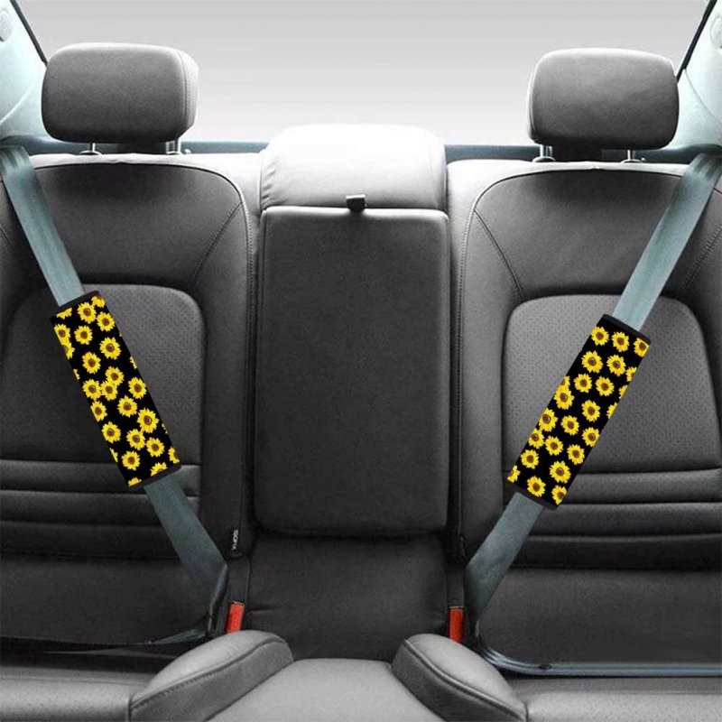 Giftpuzz Green Leaves Print 2 Pack Auto Accessories Car Shoulder Strap Pad Backpack Pads Sling Bags Guitars Messenger Bags