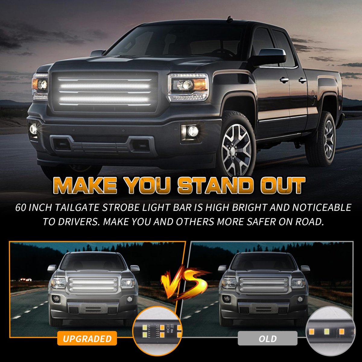 2pcs 24 In Truck Grill Strobe Lights Strip 288 Led White Emergency Flashing Warning Safety For Plow Trucks Construction