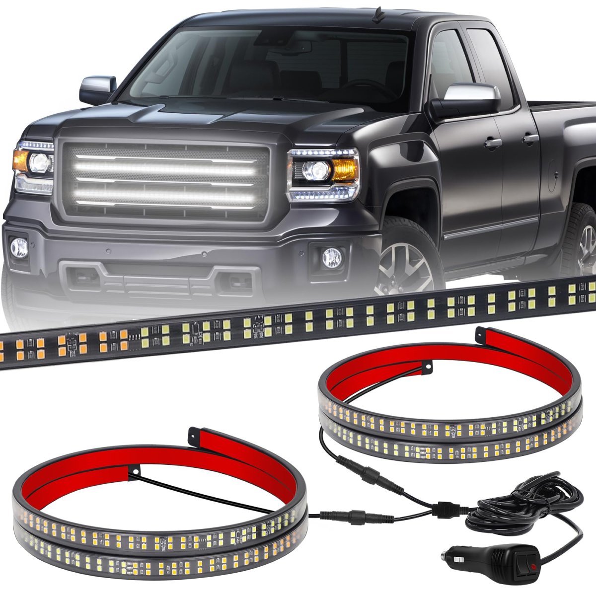 2pcs 24 In Truck Grill Strobe Lights Strip 288 Led White Emergency Flashing Warning Safety For Plow Trucks Construction