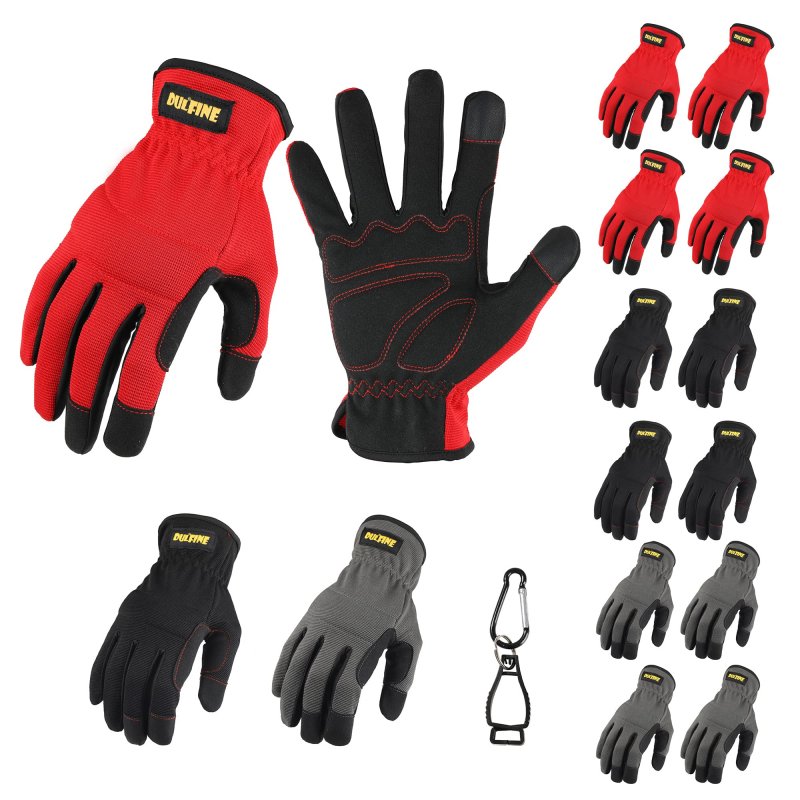 Dulfine High Performance Work Gloves For Men 12 Pairs Pack Dexterity Touch Screen Multipurpose Excellent Grip Large