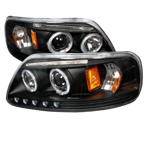 Black Bezel Led Halo Projector Headlights Made For 97-03 Ford F-150