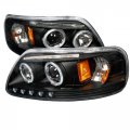 Black Bezel Led Halo Projector Headlights Made For 97-03 Ford F-150 