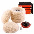 Spta Wool Polishing Pad 5pcs 3 75mm 100 Natural Buffing With 1pc Hook Loop Backing Extension Shank For Drill Polisher Cutting 