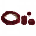 1 Set Fluffy Car Steering Wheel Cover Fit For 15 Inch Soft Handbrake Gear Shift Boot Furry Keychain Short Hair Dark Red 