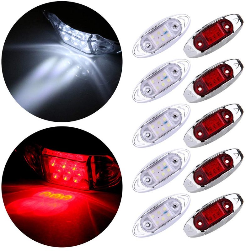 6led Side Marker Light 5pcs Red White Fish Shape Trailer Lamp Stop Turn Tail Fit For Boats Van Truck Pickups 12v Waterproof