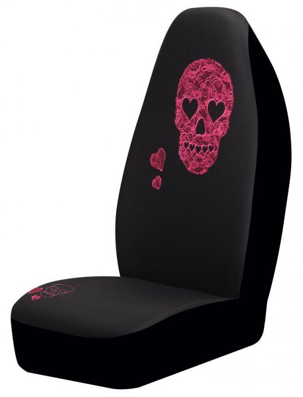 Auto Expressions Lace Skull Bucket Seat Covers Pair Black With Pink