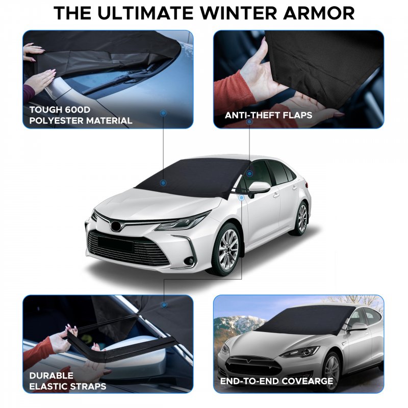 Econour Car Windshield Cover For Ice And Snow Durable Frost Protector Sleet Winter-ready Anti-theft Straps Included Suv Size 30