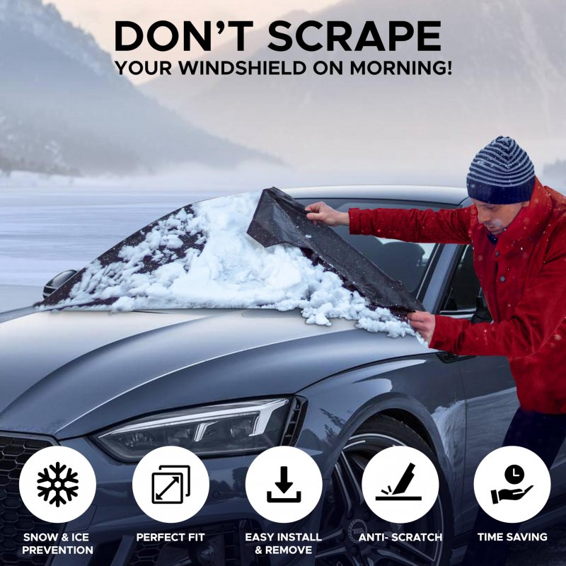 Econour Car Windshield Cover For Ice And Snow Durable Frost Protector Sleet Winter-ready Anti-theft Straps Included Suv Size 30