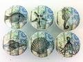 Set Of 6 Blue Nautical Print Cabinet Knobs 
