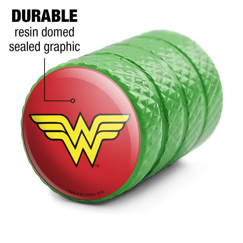 Wonder Woman Classic Logo Aluminum Valve Stem Caps Green Metal Tire Rim Wheel Air Covers For Cars Trucks And Vans 4 Pack Fits