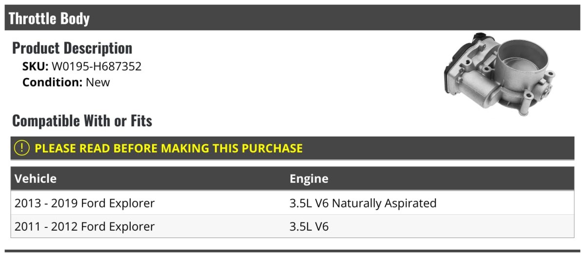 Throttle Body For 2011-2019 Ford Explorer 3 5l V6