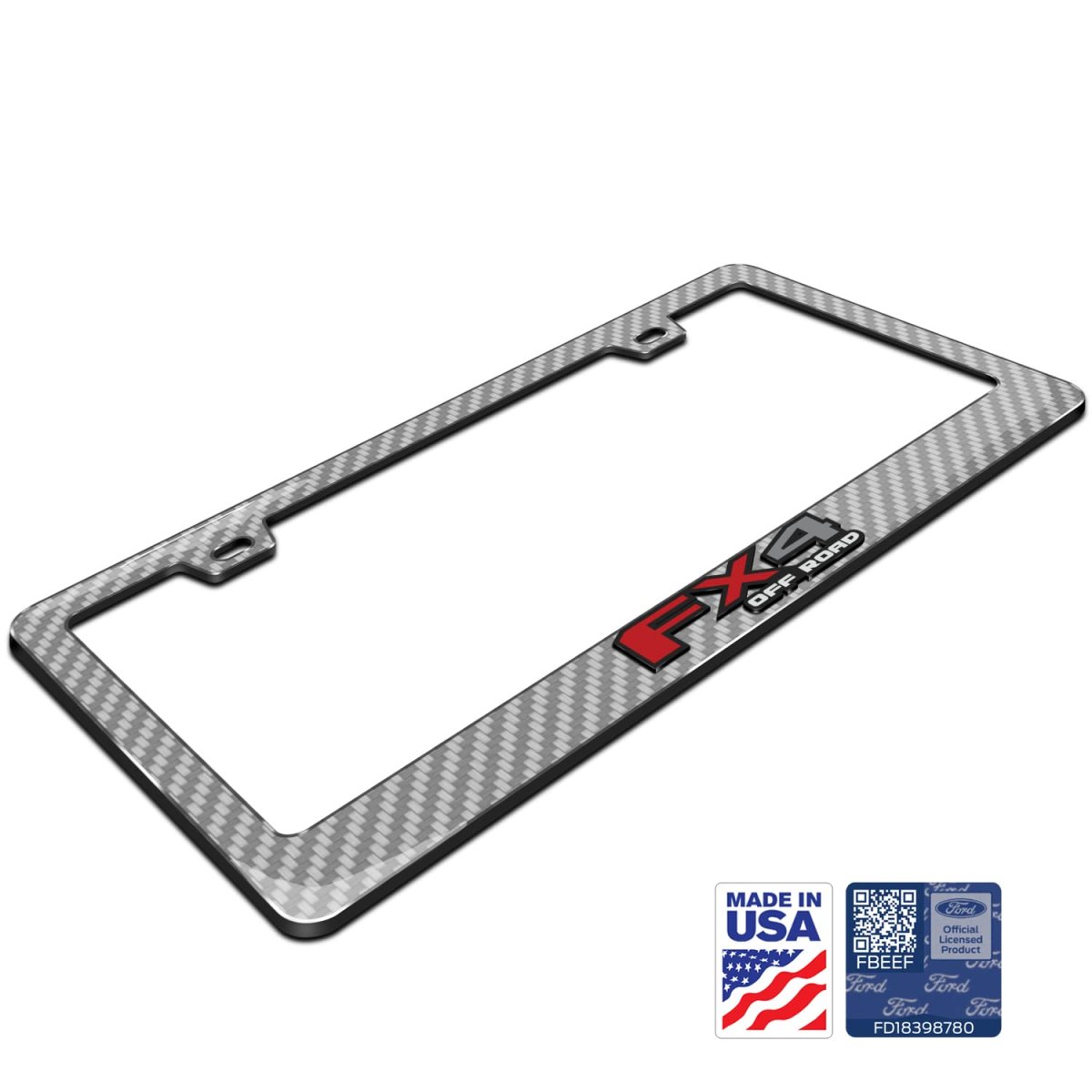Ford F-150 Fx4 Off Road In 3d On Silver Real 3k Carbon Fiber Finish Abs Plastic License Plate Frame