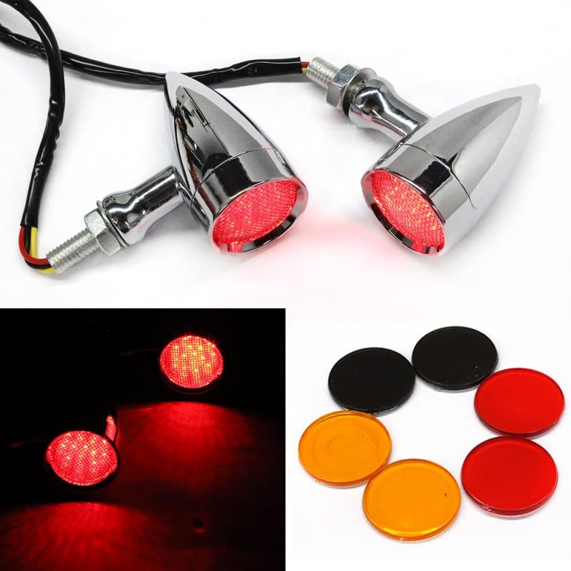 Miss Moly Chrome Motorcycle Led Turn Signals Red Light Brake Running Tail Bullet