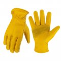 Leather Work Gloves For Men And Women Reinforced Cowhide Gardening Puncture Cut Resistant X Small Golden Model A1005 