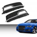 G-plus Front Bumper Fog Light Grille Grill Cover Black With Silver Ring Compatible 2013-2016 Audi A5 S-line S5 Facelift Lci Fit
