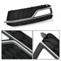 G-plus Front Bumper Fog Light Grille Grill Cover Black With Silver Ring Compatible 2013-2016 Audi A5 S-line S5 Facelift Lci Fit