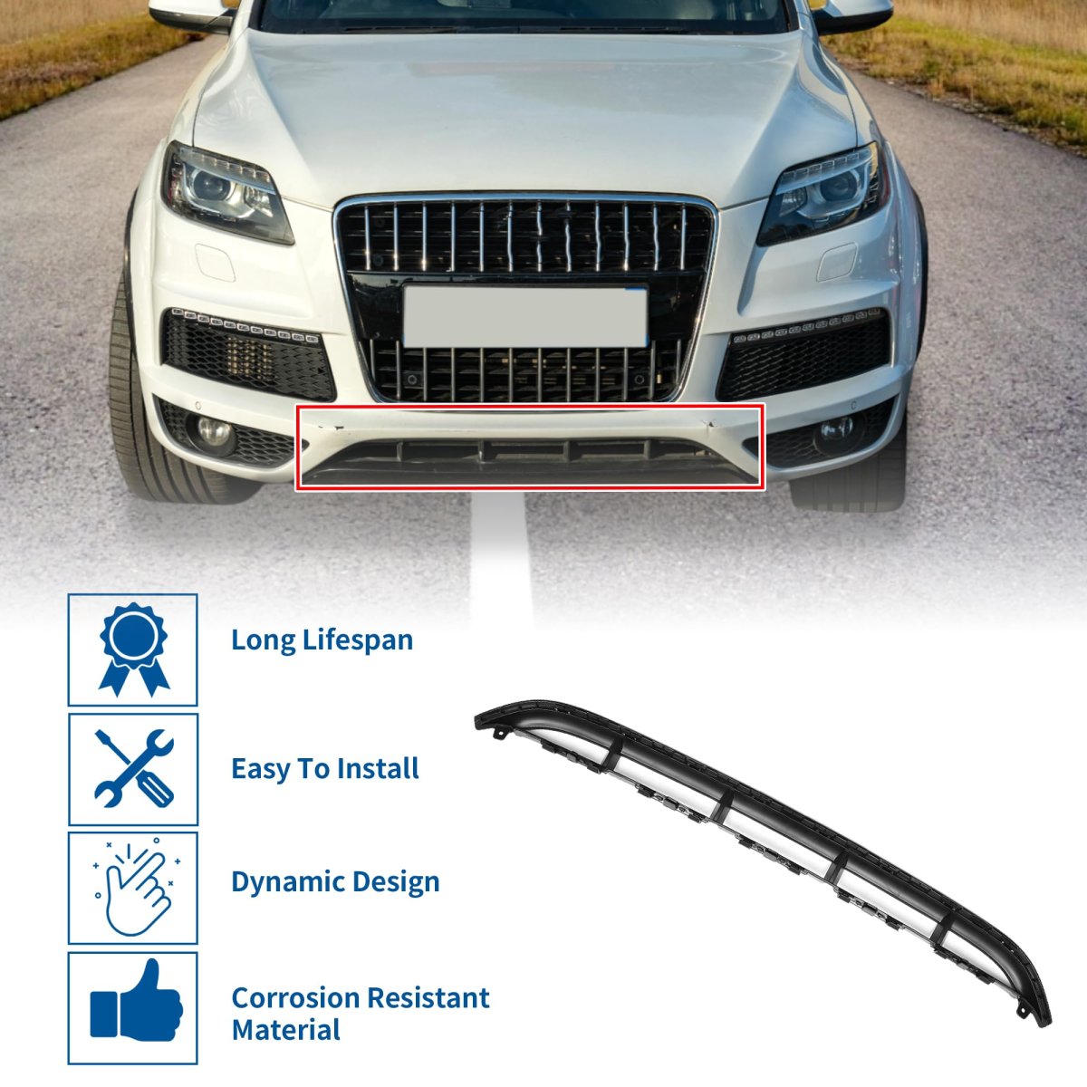 Front Lower Hood Bumper Grille For Audi Q7 2010-2015 Sport Style Black Abs Plastic Oe Number 4l0807683e
