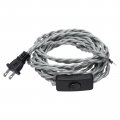15ft 18 2 Cloth Covered Lamp Cord With Plug Vintage Electrical Stripped Ends For Extension Wiring Diy Repairing Silver 