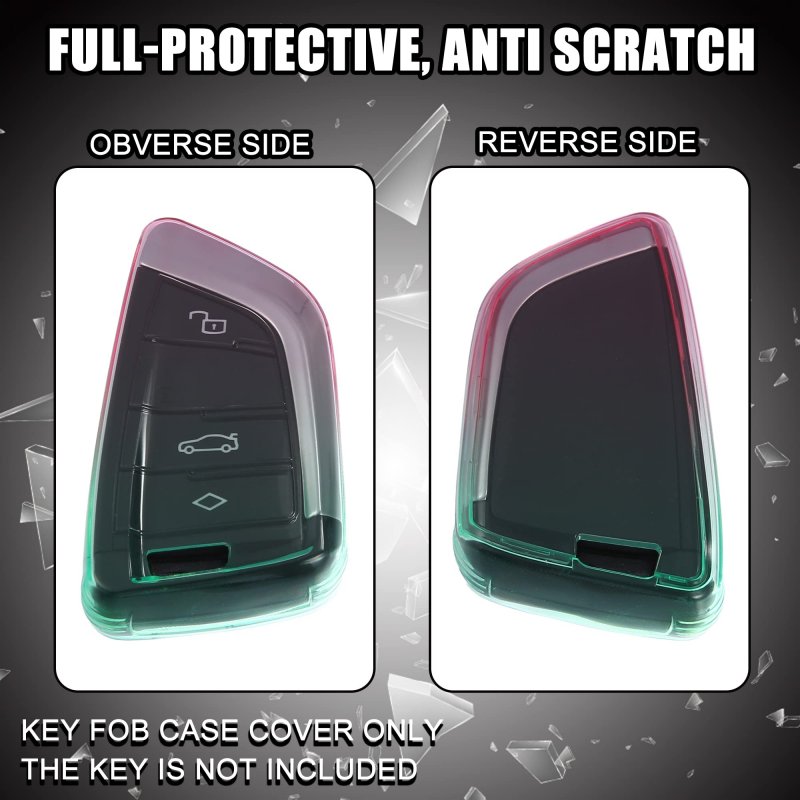 1 Pcs Key Fob Remote Control Cover Case Full Protection Tpu Shell For Bmw 2 3 5 6 Series Cyan And Rose Red Gradient
