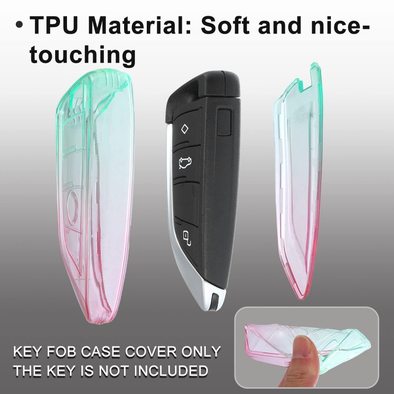 1 Pcs Key Fob Remote Control Cover Case Full Protection Tpu Shell For Bmw 2 3 5 6 Series Cyan And Rose Red Gradient