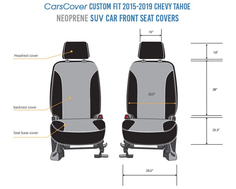 Carscover Custom Fit 2015-2019 Chevy Tahoe Neoprene Suv Car Front Seat Covers Gray Black Sides Driver Passenger Cover