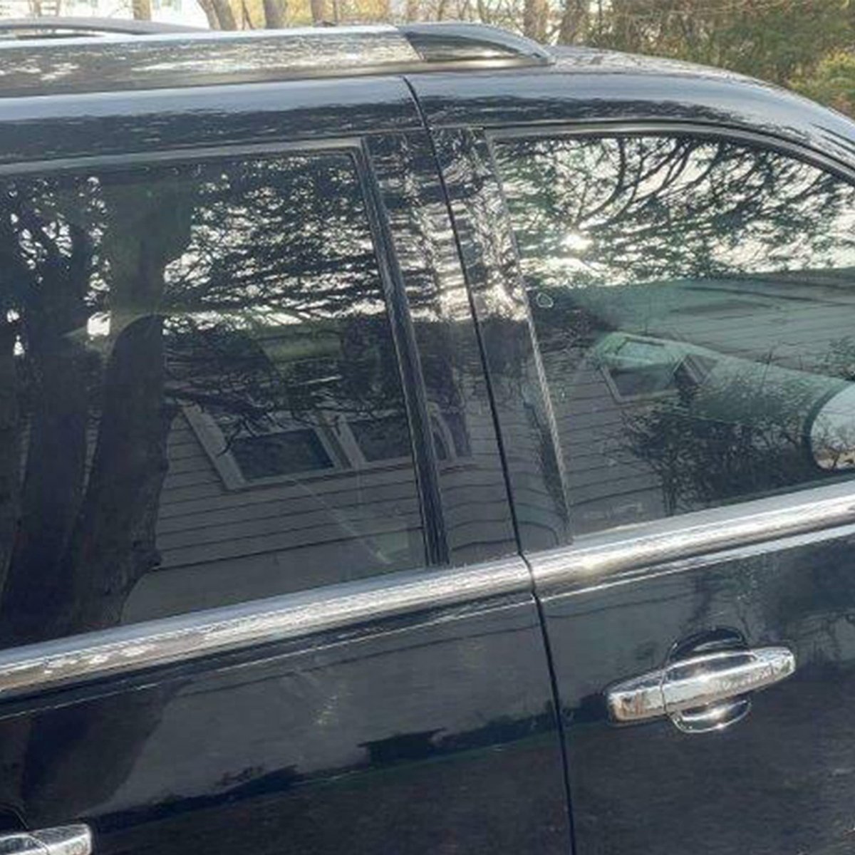 Pillar Post Molding Trim Cover For 2007-2014 Cadillac Escalade Door Applique Glossy Black 4pcs