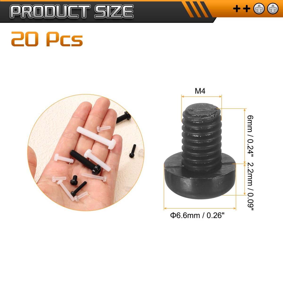 20pcs M4x6mm Nylon Phillips Cross Pan Head Machine Screws Black Plastic Threaded Bolts For Electronics Aerospace And Marine