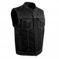 Men S Denim Leather Motorcycle Vest With Gun Pockets Soa Biker Club Diamond Padding Snap Zipper For Riding As1 Numeric 54 