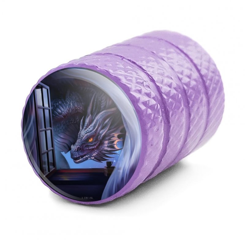 Dragon In The Window Valve Stem Caps For Tire Rim Wheel Purple Aluminum Schrader Type Air Covers 4 Pieces