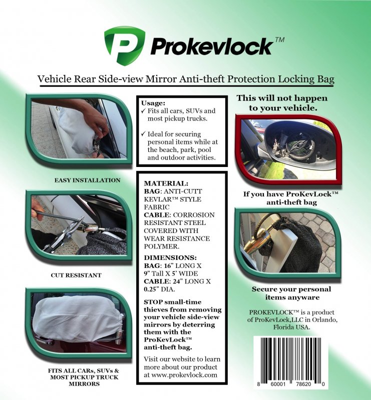 Improved Prokevlock Vehicle Side Mirror Covers With Lock Anti-theft Cover Uhmwpe Hppe Level V Fits All Cars Suvs And Most