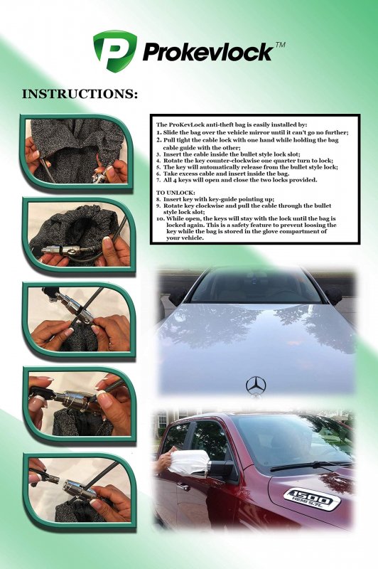 Improved Prokevlock Vehicle Side Mirror Covers With Lock Anti-theft Cover Uhmwpe Hppe Level V Fits All Cars Suvs And Most