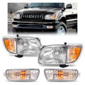 Halogen Headlight Corner And Turn Signal Light Set For 2001 2004 Toyota Tacoma Clear Lens Black Housing Mo-4674 Left Right Pair 