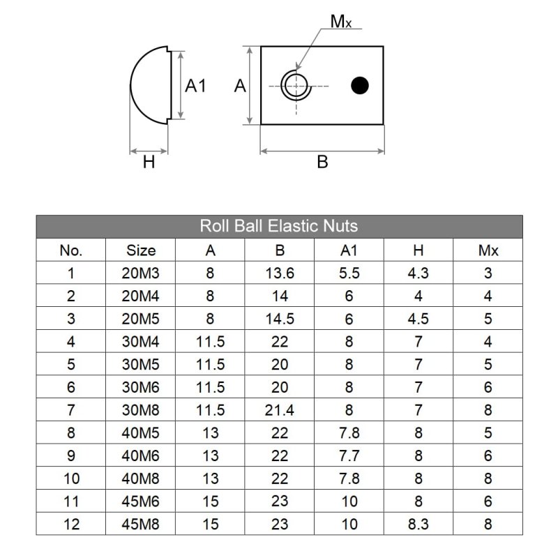 Roll-in Spring M4 T Nut Roll Ball Elastic Nuts For 2020 Series Aluminum Extrusion Profile Suitable With 6mm Groove Depth Pack