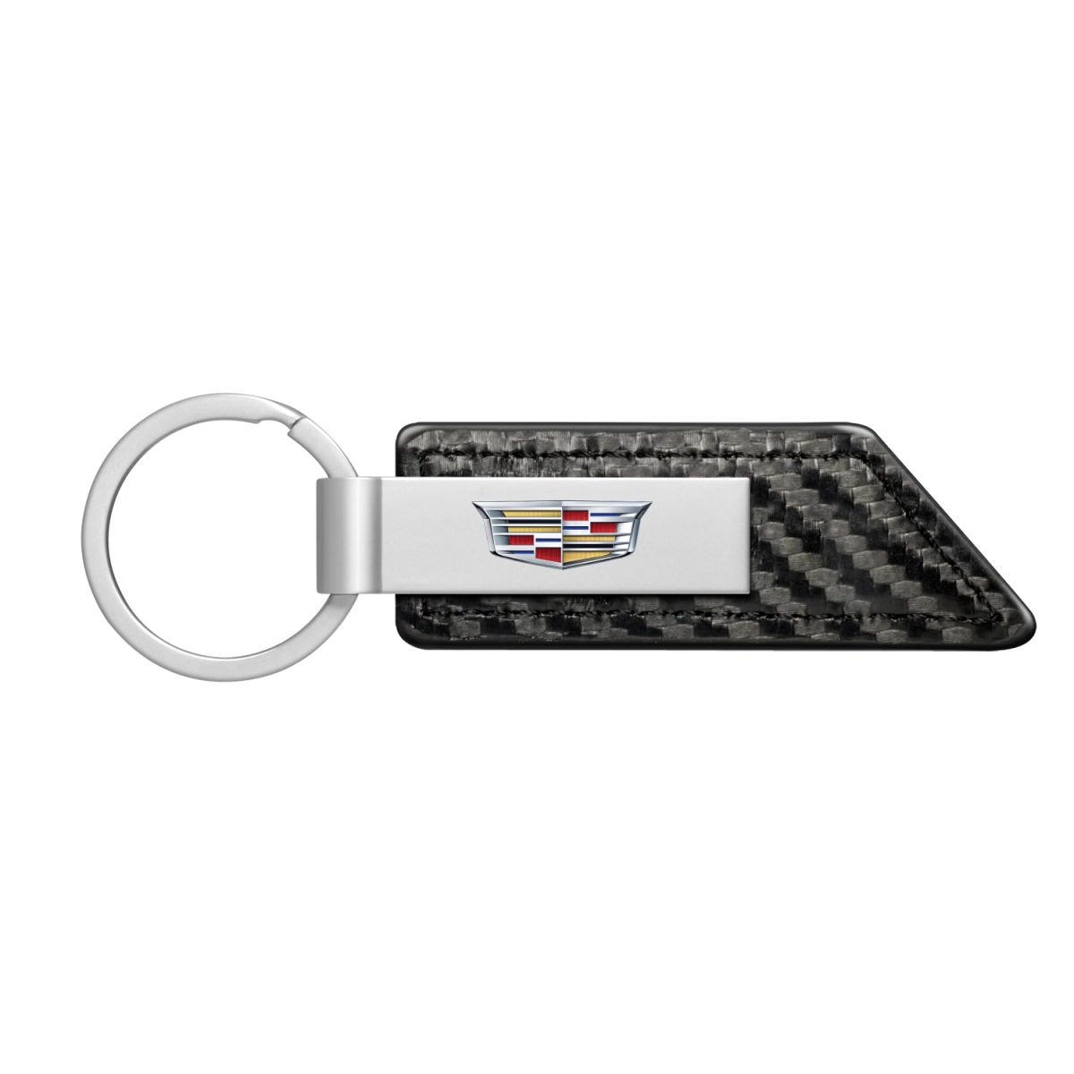 Cadillac Crest Pu Leather Carbon Fiber Texture Strap Silver Metal Bar Key Chain Official Licensed