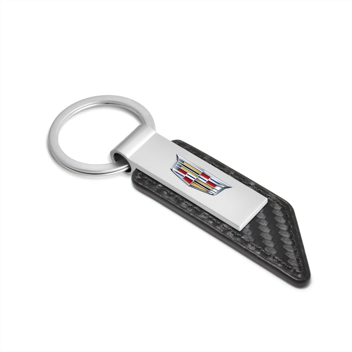 Cadillac Crest Pu Leather Carbon Fiber Texture Strap Silver Metal Bar Key Chain Official Licensed