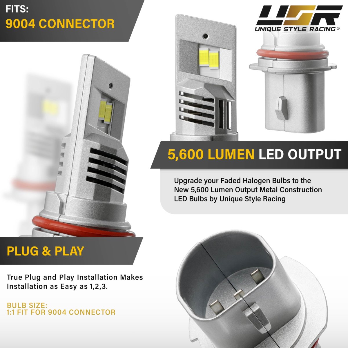 9004 Led Headlight Bulbs 1 High And Low Beam Canbus Error Free 6000k Pure White 11200lm Pair For Hb1 Size