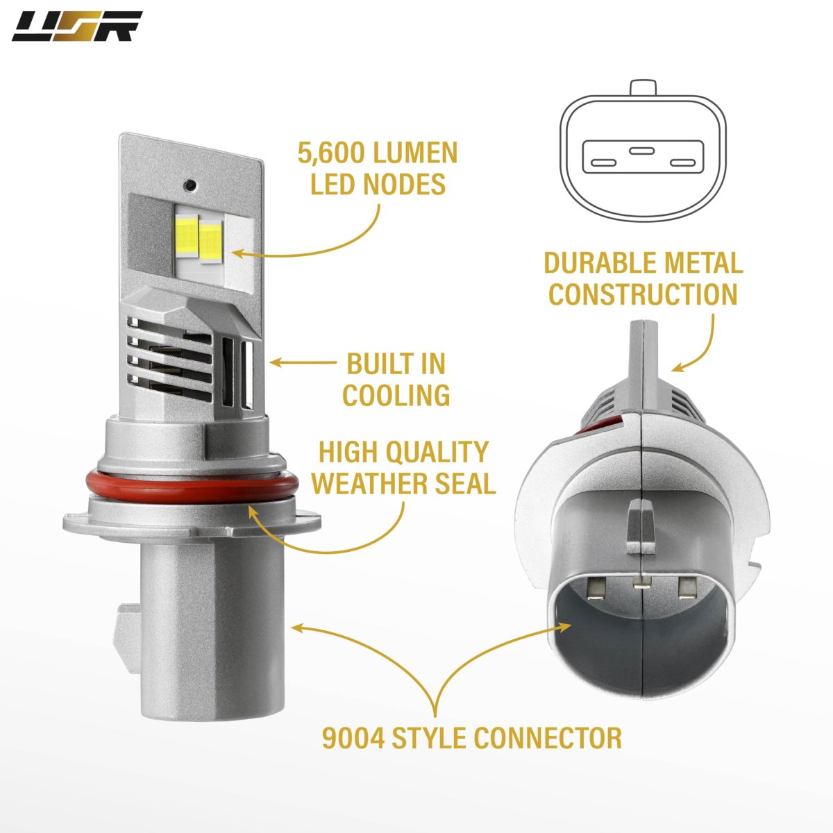 9004 Led Headlight Bulbs 1 High And Low Beam Canbus Error Free 6000k Pure White 11200lm Pair For Hb1 Size
