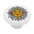 Mexican Talavera Pastel Floral Sun Design High Gloss Ceramic Drawer Knob 