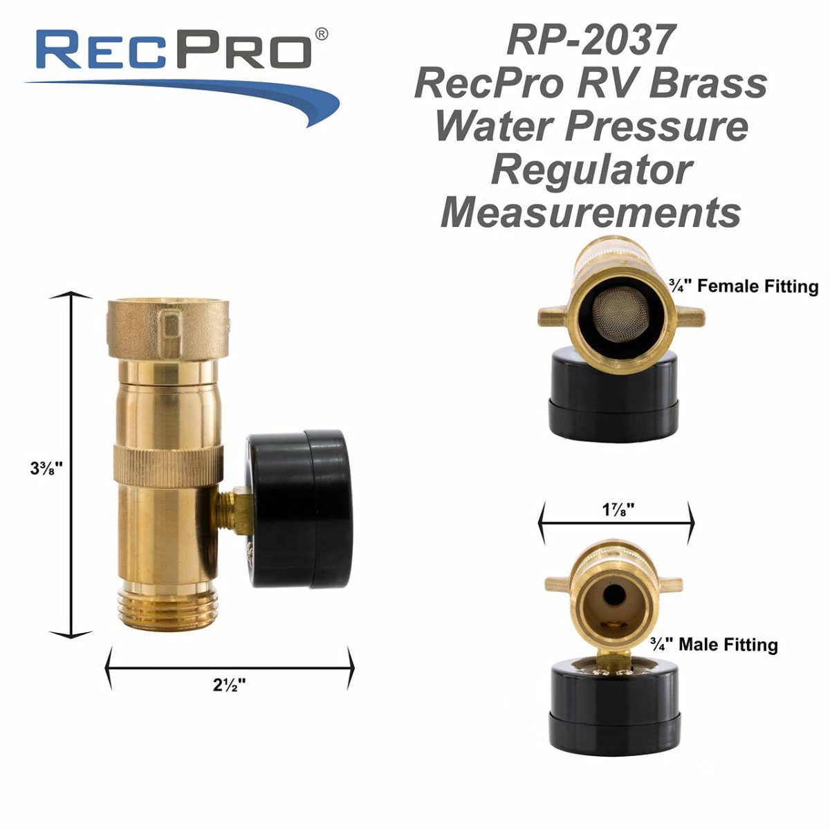Recpro Rv Brass Water Pressure Regulator Plumbing With Optional Gauge Water